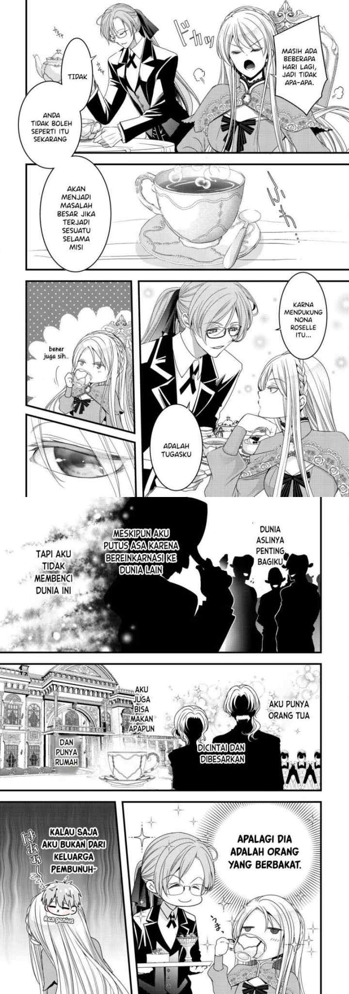 Tensei shita Onna Mafia wa Isekai de Heibon ni Kurashitai - Asashin Ikka no Hakushaku Reijou desu ga, Denshi to Akuma na Danchou ga Tsukimatottekimasu chapter 1 halaman 11