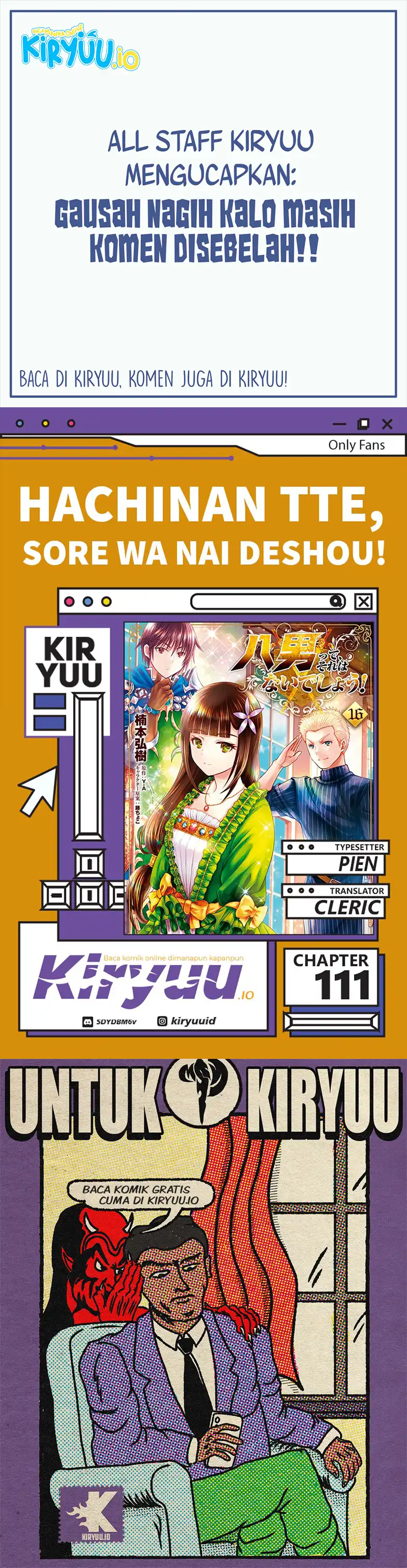 Baca Hachinan tte Sore wa Nai Deshou - Chapter 111 halaman 1